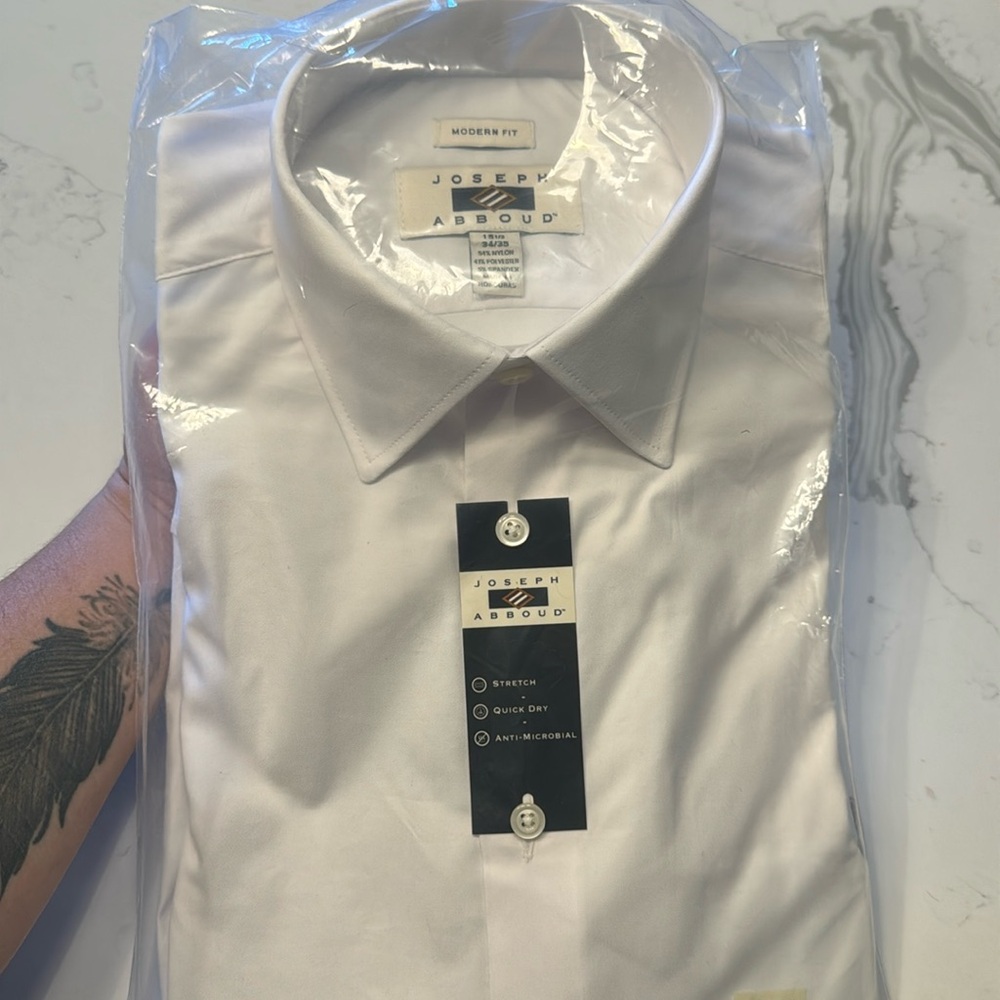 Joseph Abboud white dress shirt size 15 1/2 34/35. Brand new in packaging